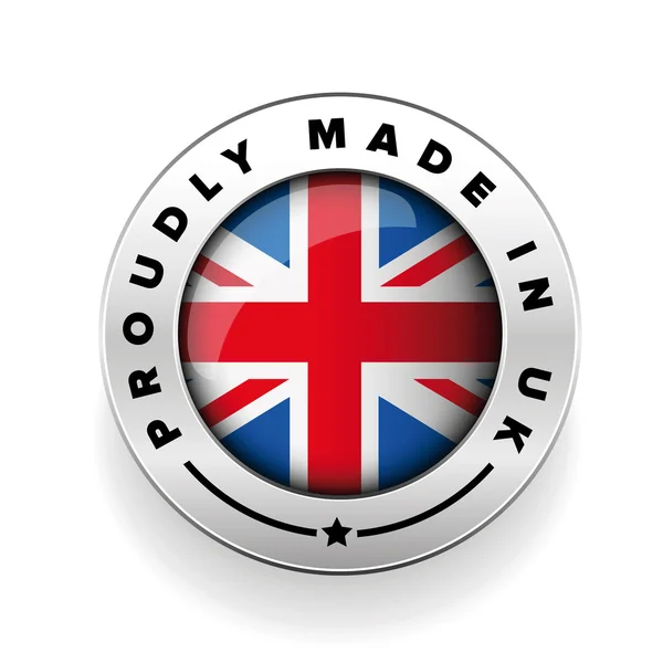 Orgulhosamente feito no emblema de prata do Reino Unido — Vetor de Stock