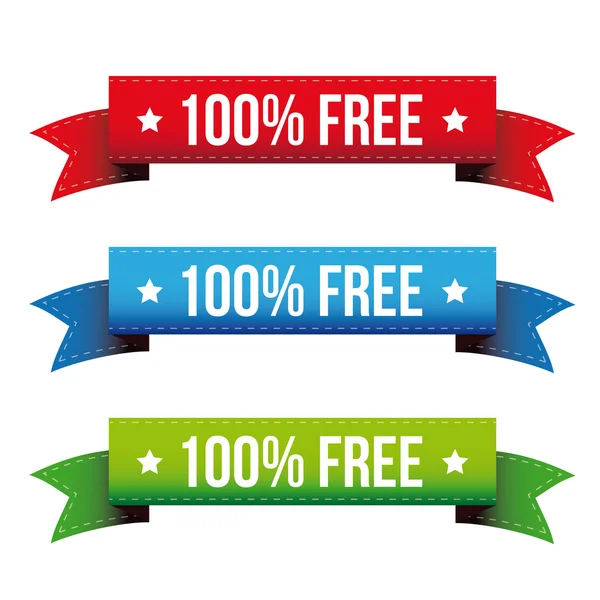100% free ribbon set - red, blue, green — стоковый вектор