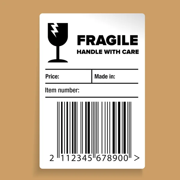 Fragile Emballage Code barre Étiquette ou autocollant vecteur — Image vectorielle