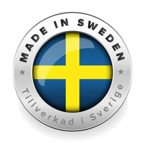 Vyrobeno ve Švédsku tlačítko se švédsky překlad — Stockový vektor