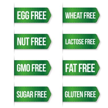 Gıda diyet simgesi koleksiyon küme, gluten ücretsiz, şeker ücretsiz, nut ücretsiz