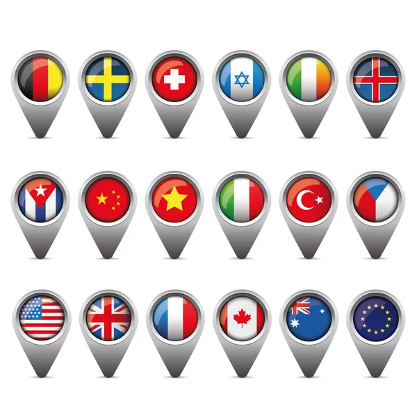 World flags pointer set — Stock Vector