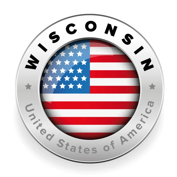 Wisconsin Usa Bandeira Emblema Botão Vetor — Vetor de Stock