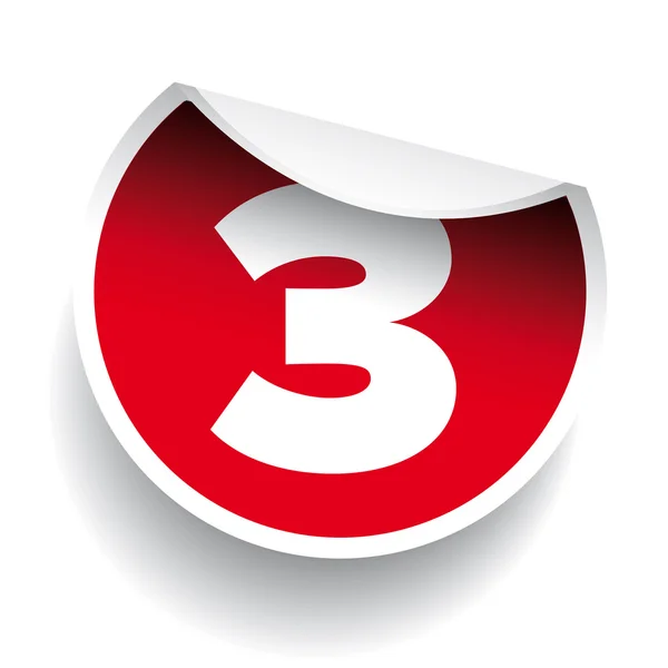 Numero tre adesivo etichetta vettoriale rosso — Vettoriale Stock