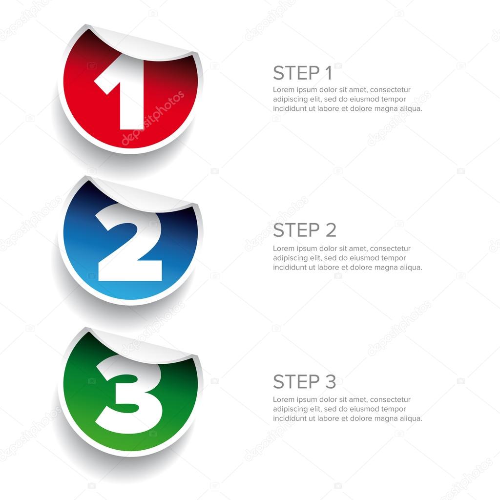 One two three - progress steps vector sticker