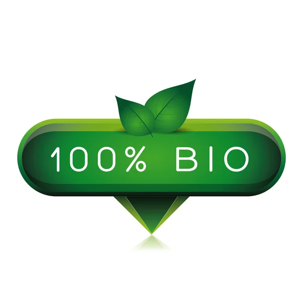 Green 100% bio pointer with leafs — Stock Vector