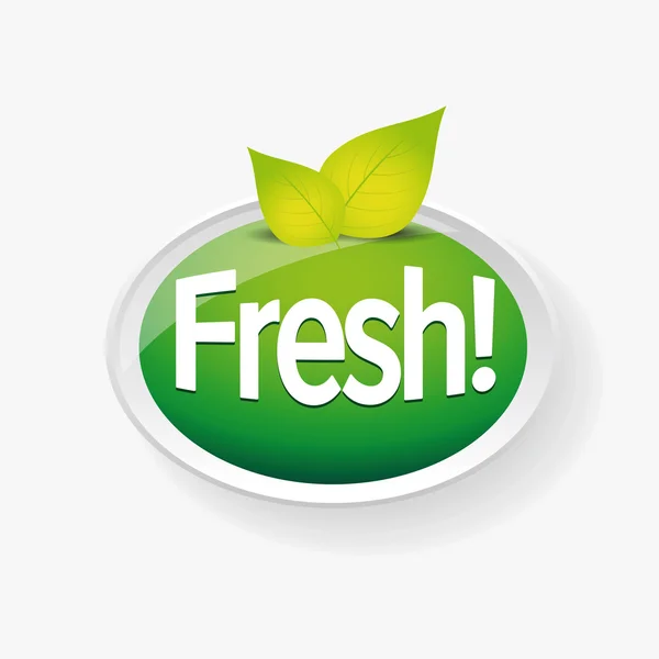 Vecteur d'étiquette fraîche vert avec feuille — Image vectorielle