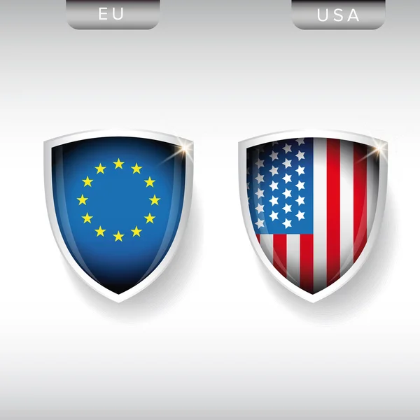 ΕΕ και ΗΠΑ σημαίες ασπίδα διάνυσμα — Διανυσματικό Αρχείο