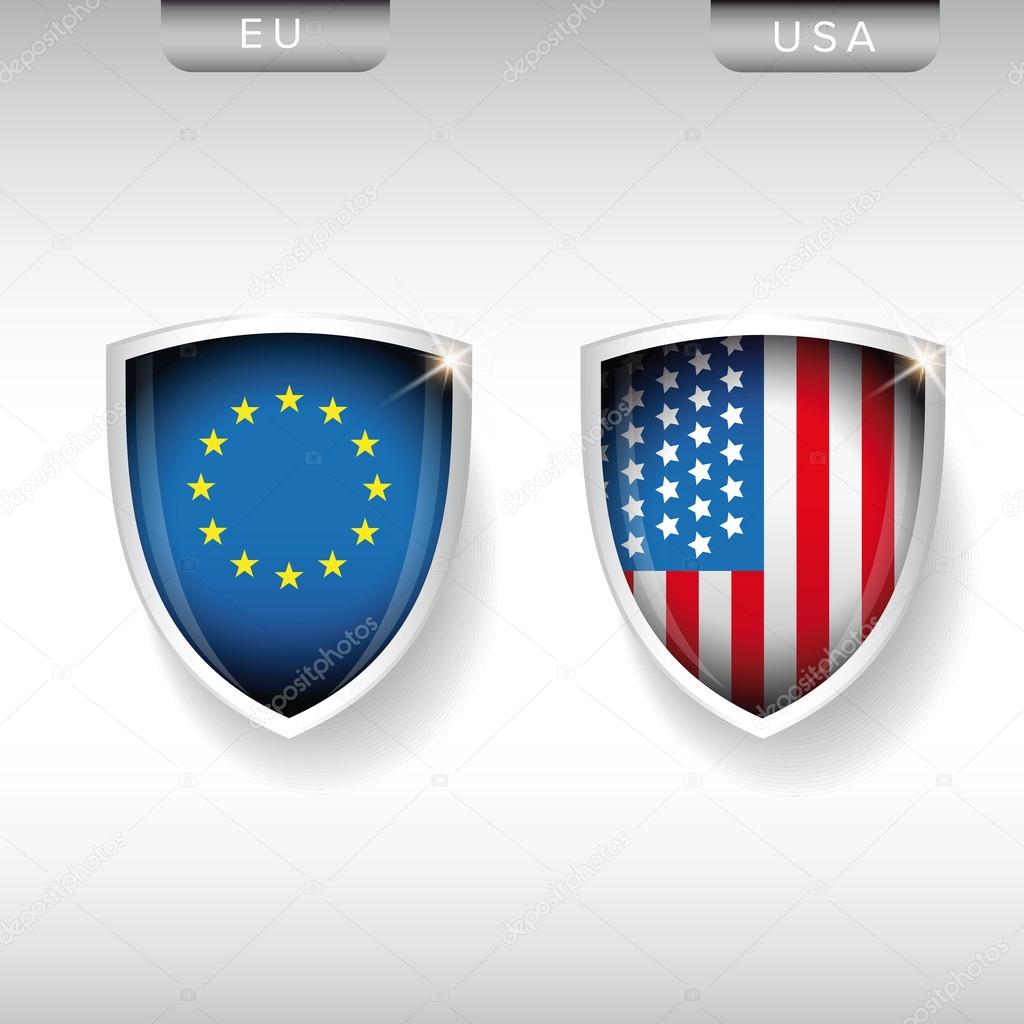 EU and USA flags shield vector