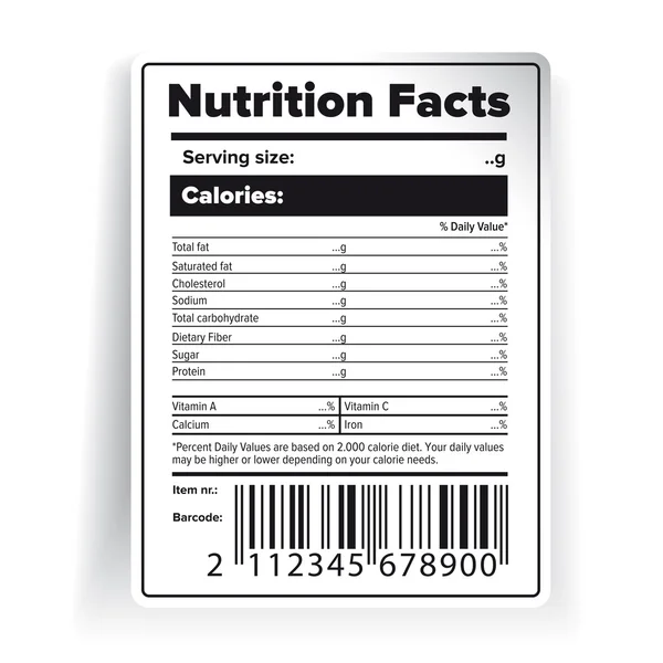 Nutrition Facts label with barcode — Stock Vector