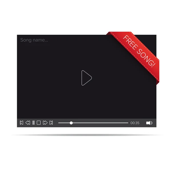 Flat video player for web and mobile apps with free song notific — Stock Vector