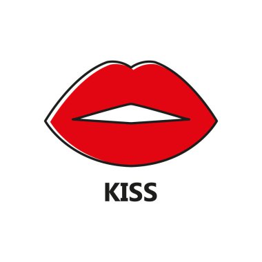 Dudakları kırmızı simge. Beyaz arkaplanda izole edilmiş yazı illüstrasyonlu vektör dudaklar