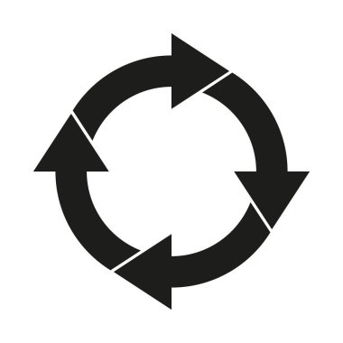 Dairesel ok simgesi. Geri dönüşüm okları siyah sembol beyaz üzerinde izole. Vektör beyazda izole edildi.