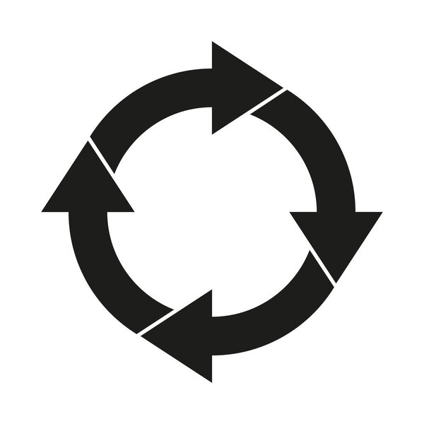 Круглая иконка стрелки. Переработка стрелок черный символ изолирован на белом. Вектор изолирован на белом.