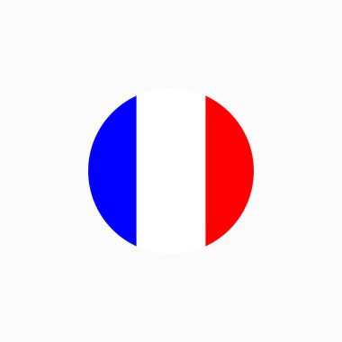 Fransa bayrak yuvarlak ikonu. Ulusal Fransız dairesel bayrak vektör çizimi beyaza izole edildi.