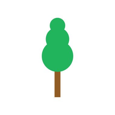 Ağaç yeşili ikon. Düz stil vektör illüstrasyonunda düz ağaç. Orman bitkisi silueti. Beyazda izole edilmiş.