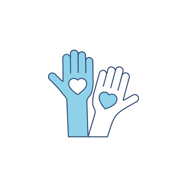 Icono Silueta Azul Del Corazón Mano Aislado Fondo Blanco Ilustración — Vector de stock