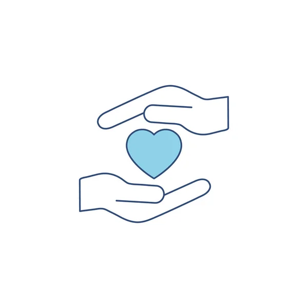 Coração Ícone Silhueta Azul Mão Isolado Fundo Branco Ilustração Voluntária — Vetor de Stock