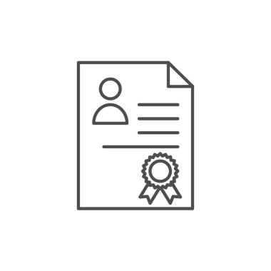 Lisans simgesi. Yetenekli işçi ikonu. İş konsepti vektörü. Kaliteli doğrusal sembol. Sertifika belgesi beyaza izole edildi. Düz illüstrasyona devam et.