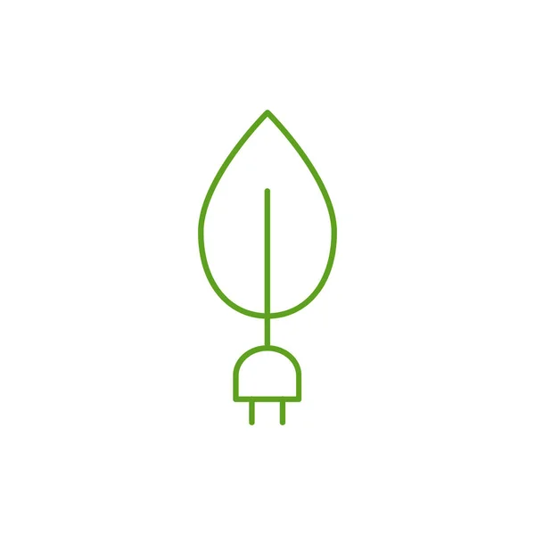 葉のエネルギー線のアイコン 環境グリーン電力の概念 Eco電気シンボルベクトルイラスト白で隔離 — ストックベクタ