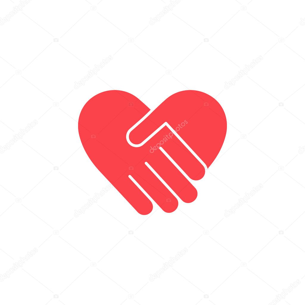 Handshake red silhouette icon in heart shape vector illustration isolated on white background