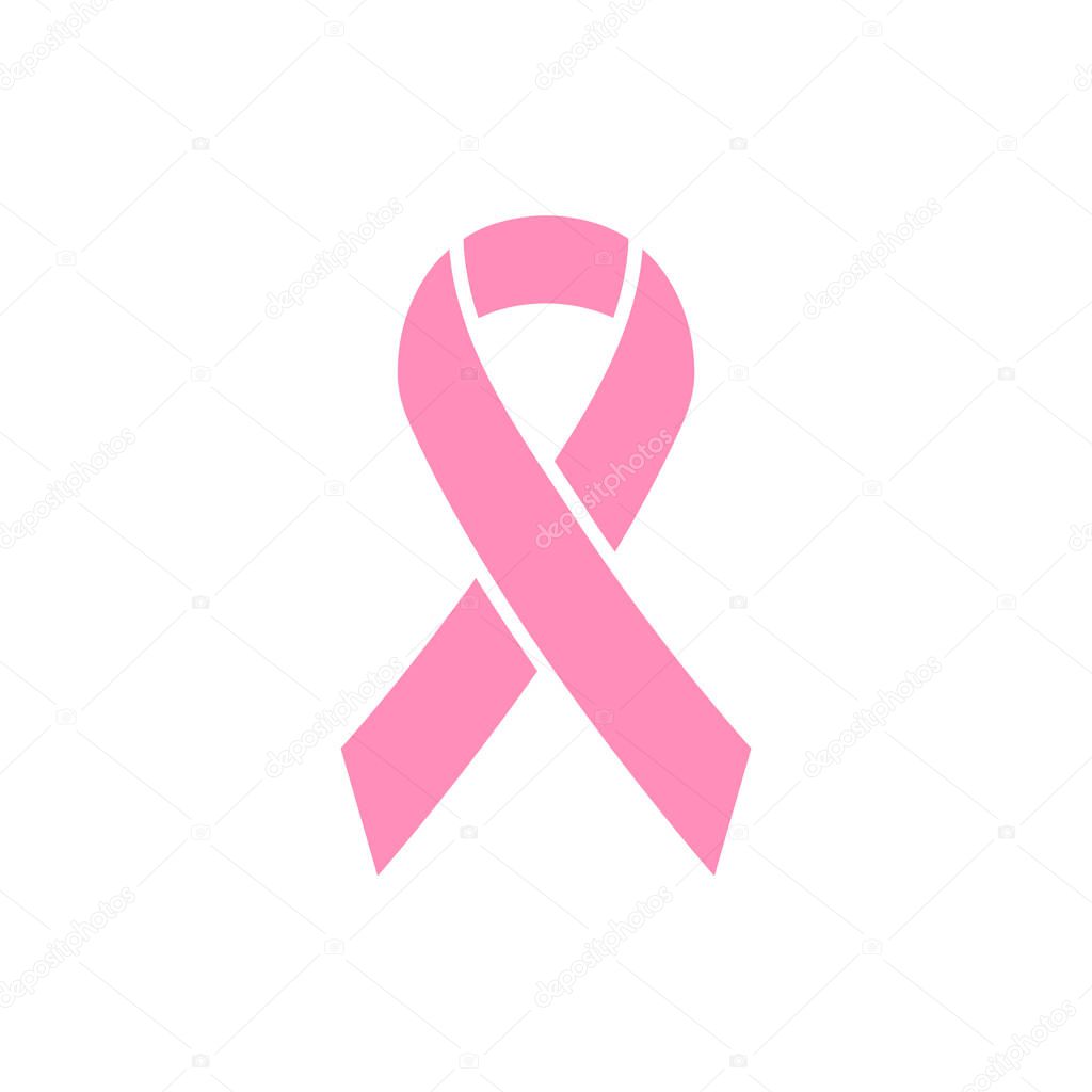 Pink Awareness Ribbon Icon. Breast Cancer symbol. Vector Illustration Isolated.