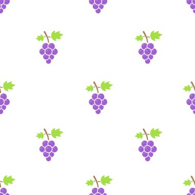 Üzüm mor, pürüzsüz desen vektör beyaz arka plan. Basit meyve illüstrasyonu. Taze sağlıklı gıda konsepti.