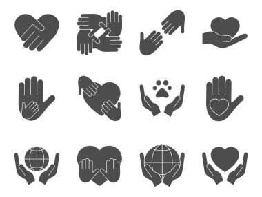 Gönüllü, hayır kurumu, bağış simgeleri. Vektör stok illüstrasyonu beyaz arkaplanda izole edildi.