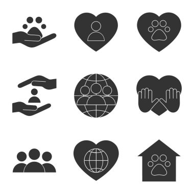 Gönüllü, hayır kurumu, bağış simgeleri. Vektör stok illüstrasyonu beyaz arkaplanda izole edildi.