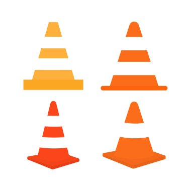 Trafik konisi simgesi seti. Turuncu yol sütunu sembol grubu. Vektör stok illüstrasyonu beyaz arkaplanda izole edildi.