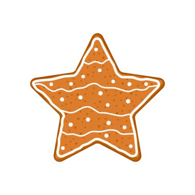 Yıldız şeklinde tatlı çikolatalı kurabiyeler. Noel zencefilli kurabiye çizgi film sembolü. Vektör illüstrasyonu beyazda izole edildi.