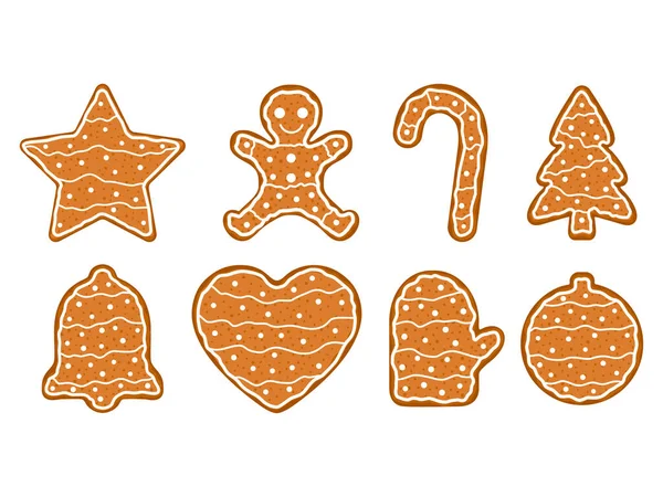 Lebkuchen Icon Set Weihnachten Niedliche Lebensmittel Symbole Vektor Illustration Isoliert — Stockvektor