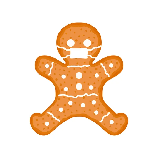 Homme Pain Épice Masqué Covid Concept Vacances Hiver Mignons Biscuits — Image vectorielle