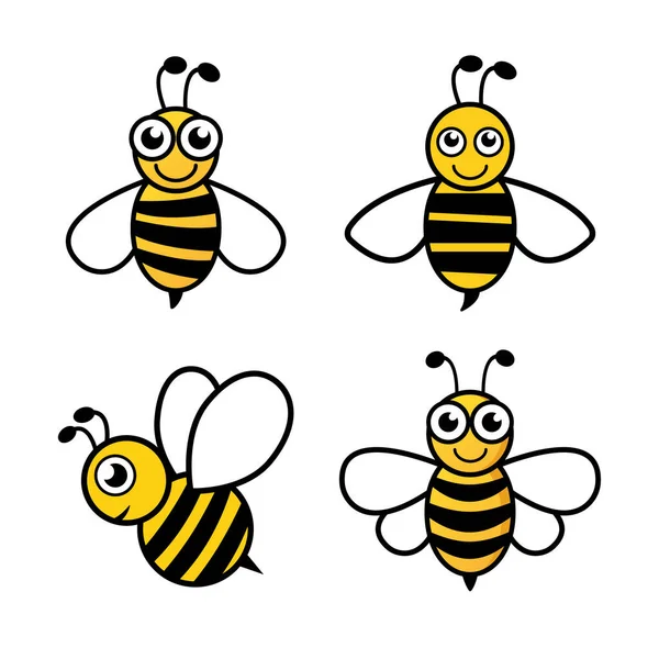 Conjunto Caracteres Abeja Icono Colección Abejas Lindas Ilustración Vectorial Aislada — Vector de stock