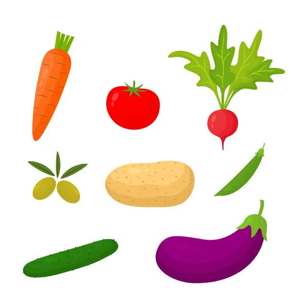 Gemüse Bunte Set Symbole Gesunde Ernährung Frische Organische Elemente Gruppieren — Stockvektor