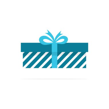 Hediye kutusu simgesi. Şirin renkli hediye kutusu olan tatil konsepti. Vektör illüstrasyonu beyazda izole edildi.
