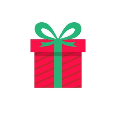 Hediye kutusu simgesi. Şirin renkli hediye kutusu olan tatil konsepti. Vektör illüstrasyonu beyazda izole edildi.