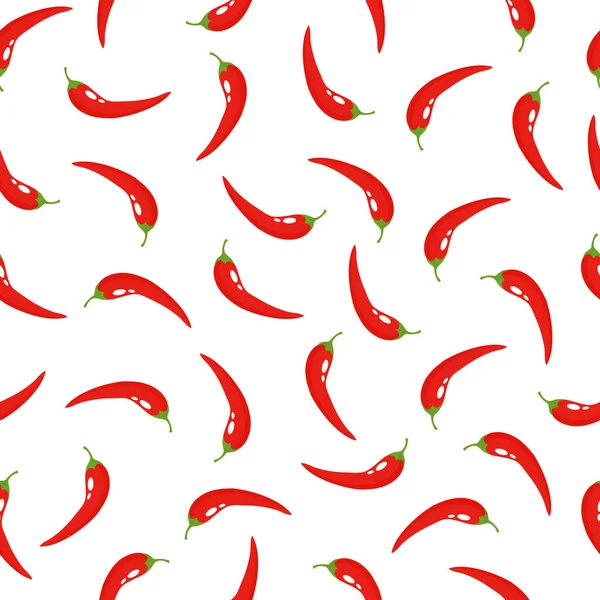 Piros Chili Paprika Zökkenőmentes Minta Fehér Háttér Frissen Meleg Egészséges — Stock Vector