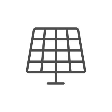 Güneş enerjisi çizgisi simgesi. Alternatif enerji sembolü. Ön güneş paneli ana hatları. Vektör illüstrasyonu beyazda izole edildi.