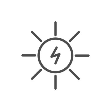 Güneş enerjisi ikonu. Güneş alternatif enerji. Vektör illüstrasyonu beyazda izole edildi