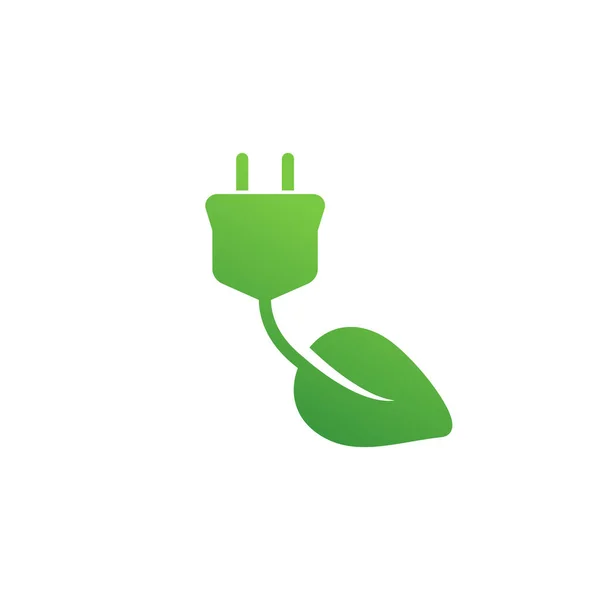 Groene Stekker Power Icon Voetstuk Bladwijzer Alternatieve Groene Energie Natuur — Stockvector