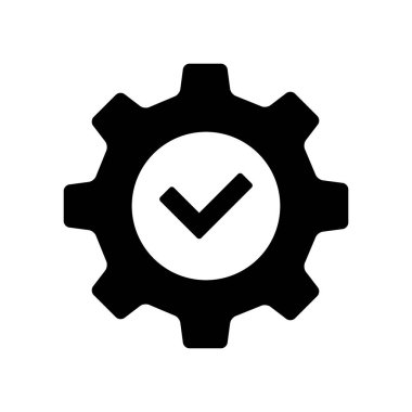 Tik dişli siyah simge. Teknik onarım sembolü. Vektör illüstrasyonu beyazda izole edildi.