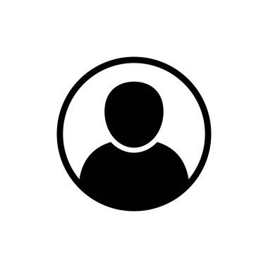 Kullanıcı simgesi. Siyah insan sembolü. İnsan avatar silueti. İdari profil çizimi. Vektör beyazda izole edildi.