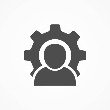 İnsanlar ve vites simgesi. Takım çalışması teknik konsepti. Vektör illüstrasyonu beyazda izole edildi.