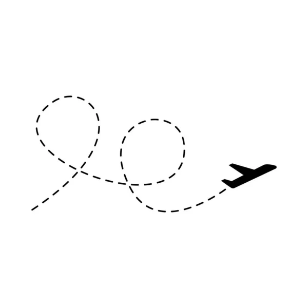 飛行機のラインパスベクトルアイコン 旅行のコンセプト 出発点と白の背景に隔離された線のトレースと航空機の飛行経路 — ストックベクタ