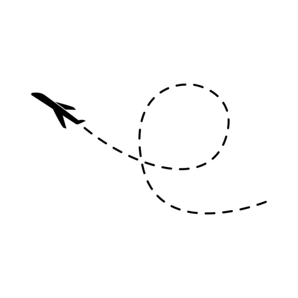 飛行機のラインパスベクトルアイコン 旅行のコンセプト 出発点と白の背景に隔離された線のトレースと航空機の飛行経路 — ストックベクタ