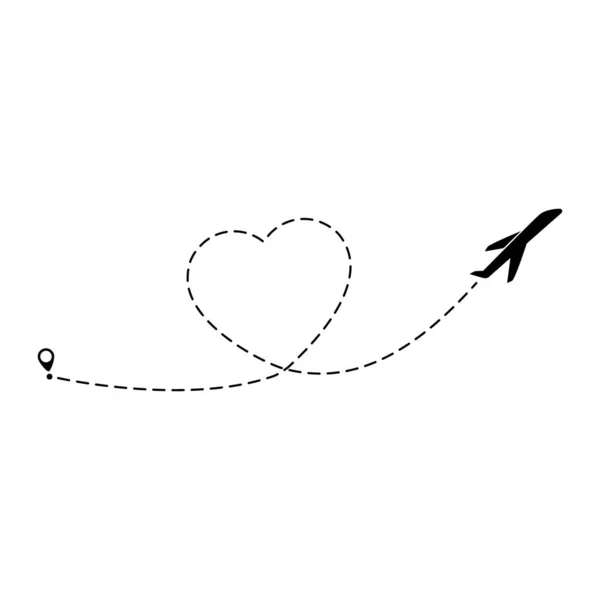 Ilustracja Wektora Lotu Uwielbiam Romantyczne Podróże Serce Przerwane Linie Ścieżka — Wektor stockowy