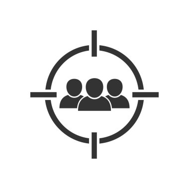 Hedef kitle ikonu. Kelle avcısı sembolü. İnsanları hedef al. Piyasa segmenti vektör çizimi. İstemci hedef işareti.