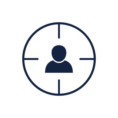 Hedef kitle ikonu. Müşteri hedefleme işareti. Kelle avcısı sembolü. İnsanları hedef al. Pazar parçası vektör çizimi.