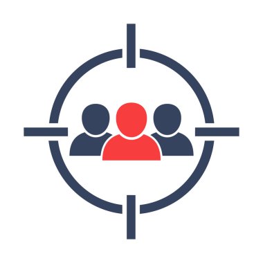 Hedef kitle ikonu. Kelle avcısı sembolü. İnsanları hedef al. Piyasa segmenti vektör çizimi. İstemci hedef işareti.